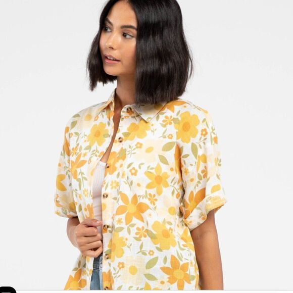 Billabong Made For Sun Oversized Button Up Shirt Womens Small Cotton Floral - Picture 2 of 11